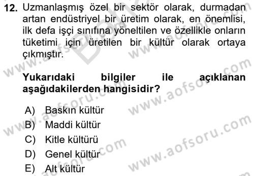 Medya Siyaset Kültür Dersi 2023 - 2024 Yılı (Final) Dönem Sonu Sınav Soruları 12. Soru