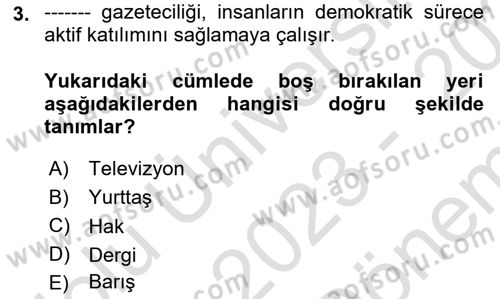 Medya Siyaset Kültür Dersi 2023 - 2024 Yılı (Final) Dönem Sonu Sınav Soruları 3. Soru