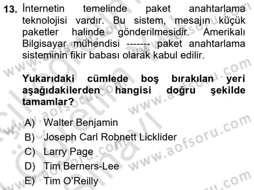 Medya Siyaset Kültür Dersi 2023 - 2024 Yılı Yaz Okulu Sınav Soruları 13. Soru