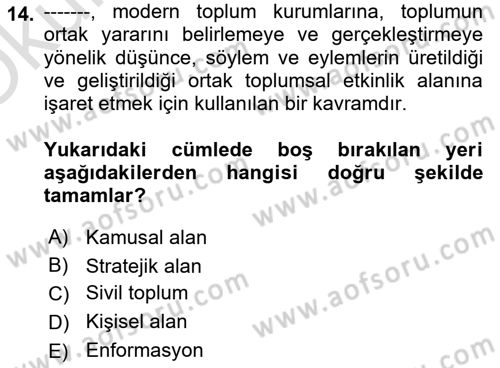 Medya Siyaset Kültür Dersi 2023 - 2024 Yılı Yaz Okulu Sınav Soruları 14. Soru