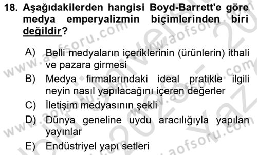 Medya Siyaset Kültür Dersi 2023 - 2024 Yılı Yaz Okulu Sınav Soruları 18. Soru