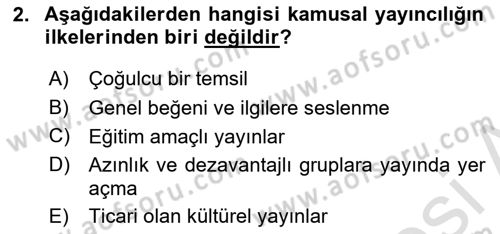 Medya Siyaset Kültür Dersi 2023 - 2024 Yılı Yaz Okulu Sınav Soruları 2. Soru