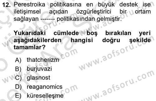 Medya Siyaset Kültür Dersi 2024 - 2025 Yılı (Vize) Ara Sınav Soruları 12. Soru