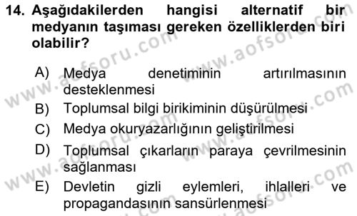 Medya Siyaset Kültür Dersi 2024 - 2025 Yılı (Vize) Ara Sınav Soruları 14. Soru