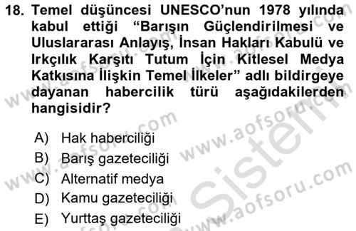 Medya Siyaset Kültür Dersi 2024 - 2025 Yılı (Vize) Ara Sınav Soruları 18. Soru