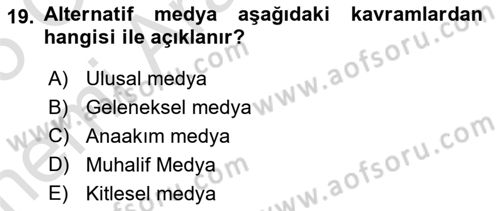 Medya Siyaset Kültür Dersi 2024 - 2025 Yılı (Vize) Ara Sınav Soruları 19. Soru