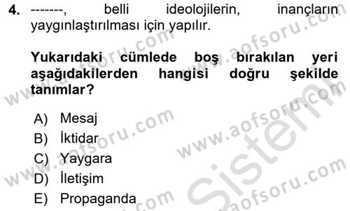Medya Siyaset Kültür Dersi 2024 - 2025 Yılı (Vize) Ara Sınav Soruları 4. Soru