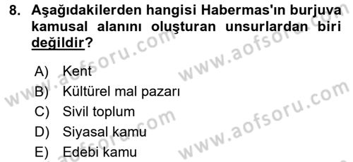Medya Siyaset Kültür Dersi 2024 - 2025 Yılı (Vize) Ara Sınav Soruları 8. Soru