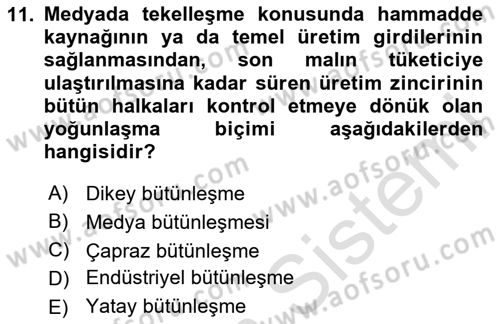 Medya Siyaset Kültür Dersi 2024 - 2025 Yılı (Final) Dönem Sonu Sınav Soruları 11. Soru
