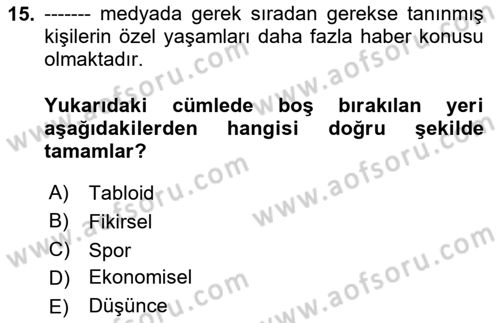 Medya Siyaset Kültür Dersi 2024 - 2025 Yılı (Final) Dönem Sonu Sınav Soruları 15. Soru