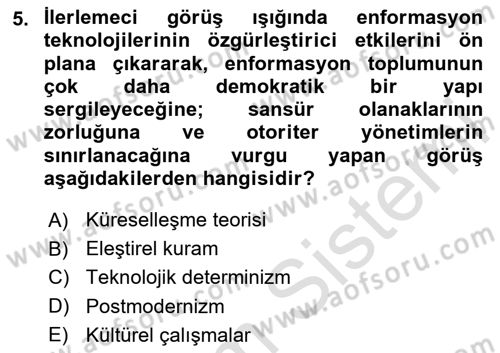 Medya Siyaset Kültür Dersi 2024 - 2025 Yılı (Final) Dönem Sonu Sınav Soruları 5. Soru