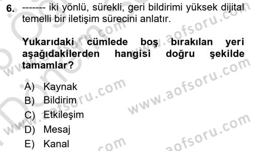 Medya Siyaset Kültür Dersi 2024 - 2025 Yılı (Final) Dönem Sonu Sınav Soruları 6. Soru