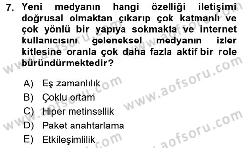 Medya Siyaset Kültür Dersi 2024 - 2025 Yılı (Final) Dönem Sonu Sınav Soruları 7. Soru