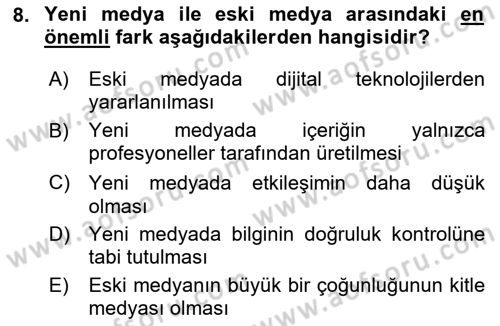 Medya Siyaset Kültür Dersi 2024 - 2025 Yılı (Final) Dönem Sonu Sınav Soruları 8. Soru