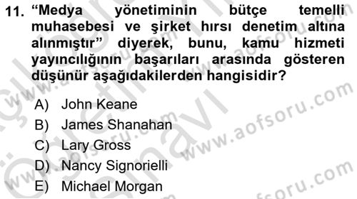 Medya Siyaset Kültür Dersi 2024 - 2025 Yılı Yaz Okulu Sınav Soruları 11. Soru