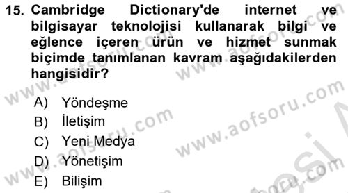 Medya Siyaset Kültür Dersi 2024 - 2025 Yılı Yaz Okulu Sınav Soruları 15. Soru
