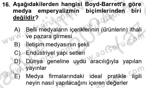Medya Siyaset Kültür Dersi 2024 - 2025 Yılı Yaz Okulu Sınav Soruları 16. Soru