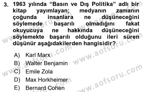 Medya Siyaset Kültür Dersi 2024 - 2025 Yılı Yaz Okulu Sınav Soruları 3. Soru