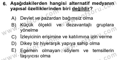 Medya Siyaset Kültür Dersi 2024 - 2025 Yılı Yaz Okulu Sınav Soruları 6. Soru