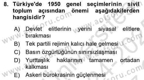 Medya Siyaset Kültür Dersi 2024 - 2025 Yılı Yaz Okulu Sınav Soruları 8. Soru