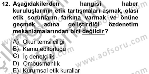 Medya ve Etik Dersi 2012 - 2013 Yılı (Vize) Ara Sınav Soruları 12. Soru