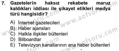 Medya ve Etik Dersi 2012 - 2013 Yılı (Final) Dönem Sonu Sınav Soruları 7. Soru