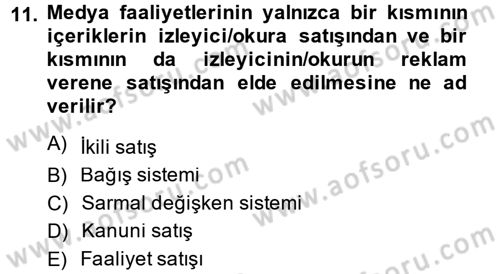 Medya ve Etik Dersi 2013 - 2014 Yılı (Final) Dönem Sonu Sınav Soruları 11. Soru