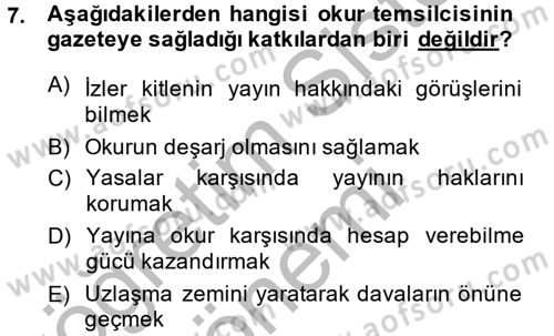 Medya ve Etik Dersi 2013 - 2014 Yılı (Final) Dönem Sonu Sınav Soruları 7. Soru