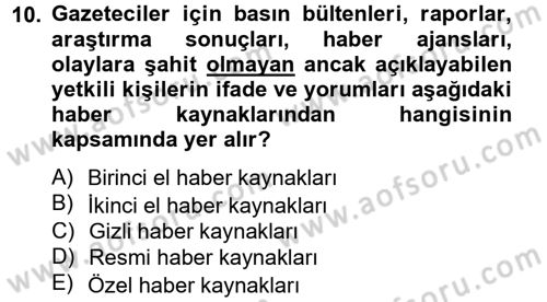 Medya ve Etik Dersi 2013 - 2014 Yılı Tek Ders Sınav Soruları 10. Soru