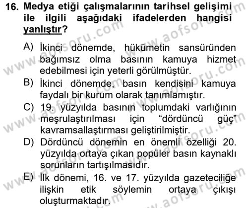Medya ve Etik Dersi 2013 - 2014 Yılı Tek Ders Sınav Soruları 16. Soru