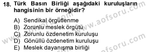 Medya ve Etik Dersi 2013 - 2014 Yılı Tek Ders Sınav Soruları 18. Soru
