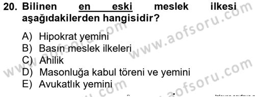 Medya ve Etik Dersi 2013 - 2014 Yılı Tek Ders Sınav Soruları 20. Soru