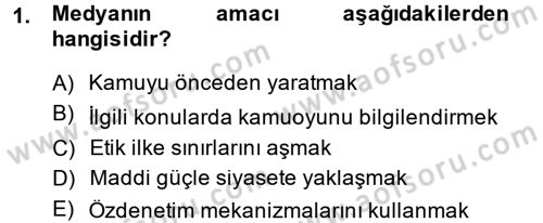 Medya ve Etik Dersi 2014 - 2015 Yılı (Vize) Ara Sınav Soruları 1. Soru