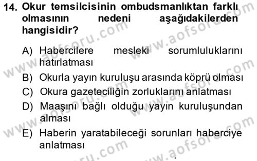 Medya ve Etik Dersi 2014 - 2015 Yılı (Vize) Ara Sınav Soruları 14. Soru