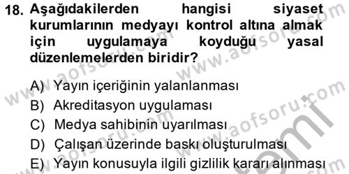 Medya ve Etik Dersi 2014 - 2015 Yılı (Vize) Ara Sınav Soruları 18. Soru