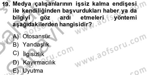 Medya ve Etik Dersi 2014 - 2015 Yılı (Vize) Ara Sınav Soruları 19. Soru