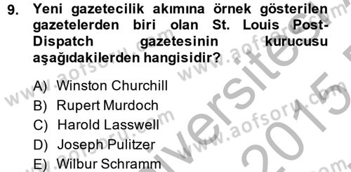 Medya ve Etik Dersi 2014 - 2015 Yılı (Vize) Ara Sınav Soruları 9. Soru