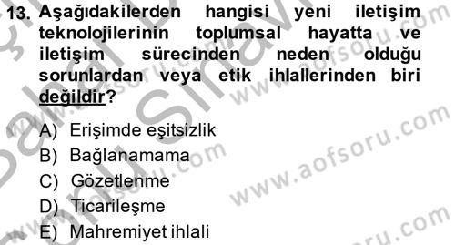 Medya ve Etik Dersi 2014 - 2015 Yılı (Final) Dönem Sonu Sınav Soruları 13. Soru