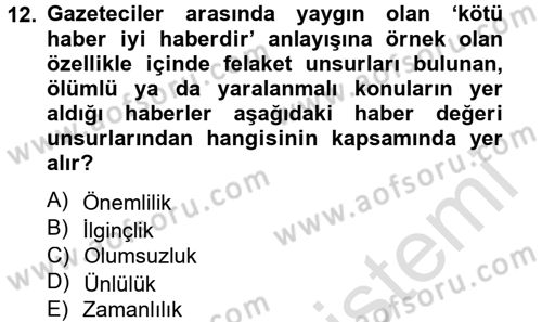 Medya ve Etik Dersi 2014 - 2015 Yılı Tek Ders Sınav Soruları 12. Soru