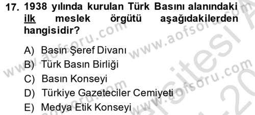 Medya ve Etik Dersi 2014 - 2015 Yılı Tek Ders Sınav Soruları 17. Soru