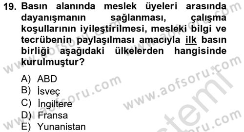 Medya ve Etik Dersi 2014 - 2015 Yılı Tek Ders Sınav Soruları 19. Soru