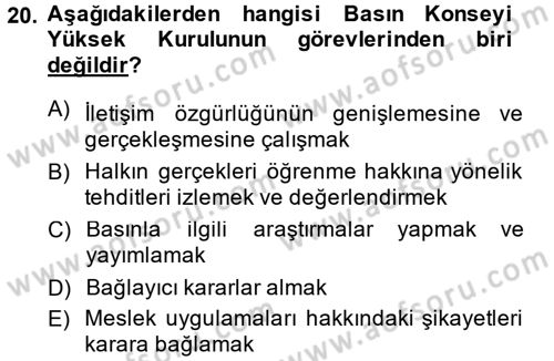 Medya ve Etik Dersi 2014 - 2015 Yılı Tek Ders Sınav Soruları 20. Soru