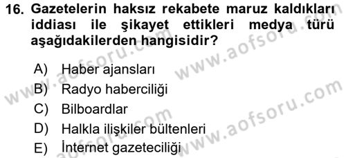 Medya ve Etik Dersi 2015 - 2016 Yılı (Vize) Ara Sınav Soruları 16. Soru