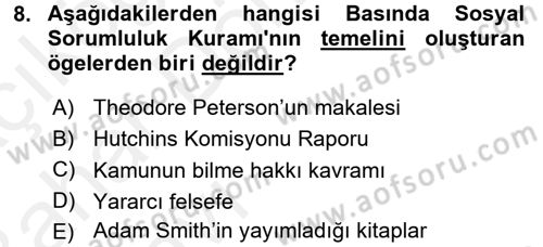 Medya ve Etik Dersi 2015 - 2016 Yılı (Vize) Ara Sınav Soruları 8. Soru