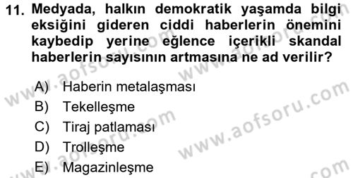 Medya ve Etik Dersi 2015 - 2016 Yılı (Final) Dönem Sonu Sınav Soruları 11. Soru