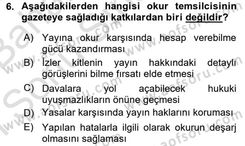 Medya ve Etik Dersi 2015 - 2016 Yılı (Final) Dönem Sonu Sınav Soruları 6. Soru
