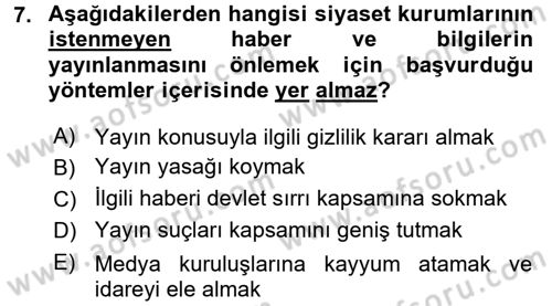 Medya ve Etik Dersi 2015 - 2016 Yılı (Final) Dönem Sonu Sınav Soruları 7. Soru