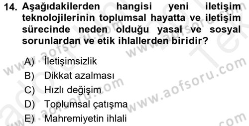 Medya ve Etik Dersi 2015 - 2016 Yılı Tek Ders Sınavı 14. Soru