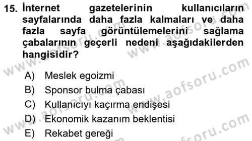 Medya ve Etik Dersi 2015 - 2016 Yılı Tek Ders Sınavı 15. Soru