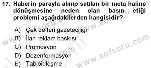 Medya ve Etik Dersi 2015 - 2016 Yılı Tek Ders Sınavı 17. Soru